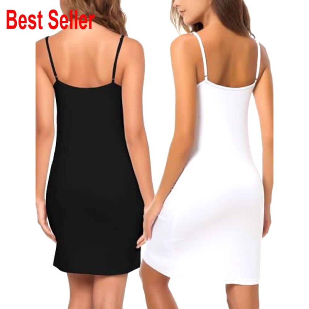 Plus Size Slip Dress 2-Pack, Spaghetti Strap Cami, Rayon Spandex, V-Neck - Picture 3 of 7